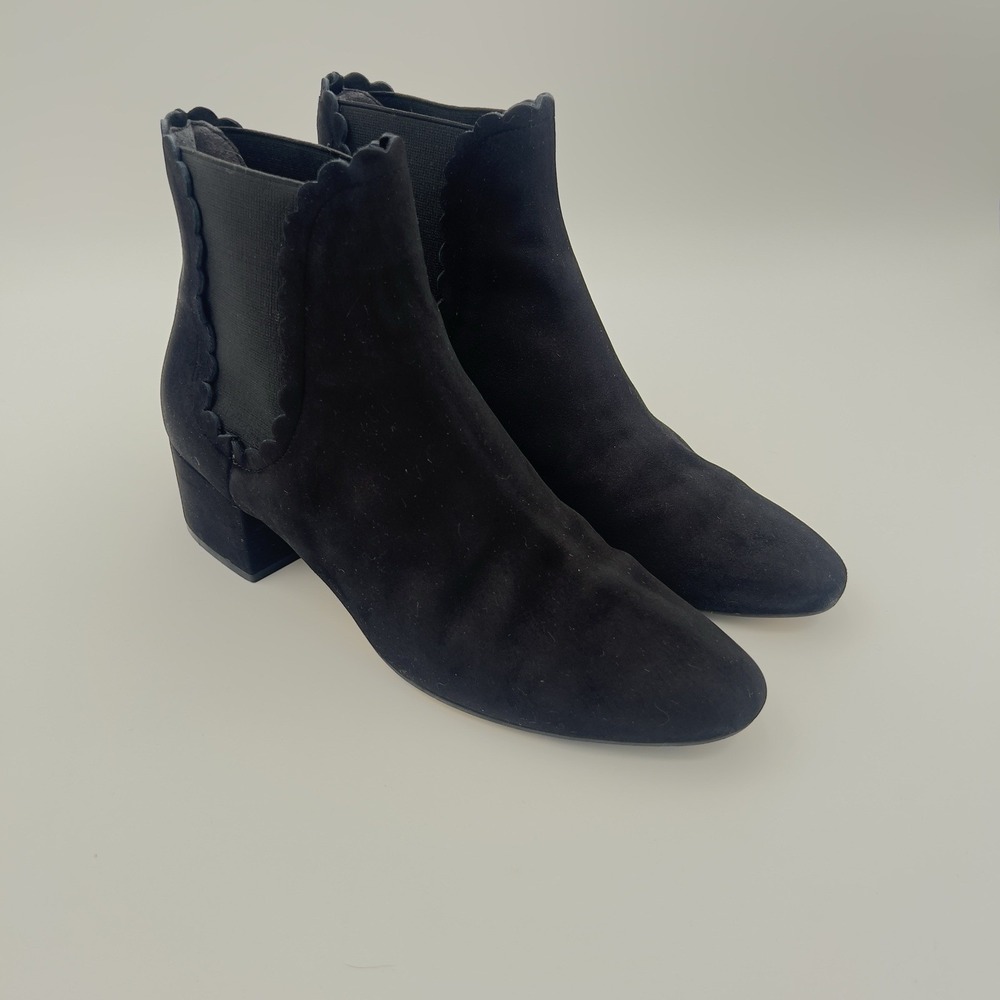 Kate Spade Emmie Black Suede Scalloped Ankle Boots Women's Size 9.5M